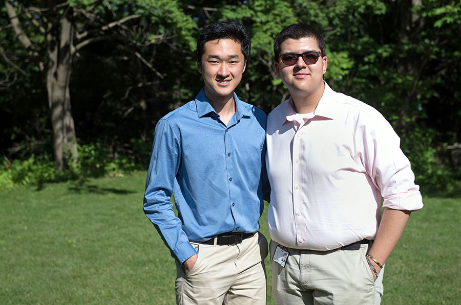 Indigenous Student Trustees Isaiah Shafqat and Student Trustee Evan Woo attend the 2022 Excellence Awards ceremony Open Gallery