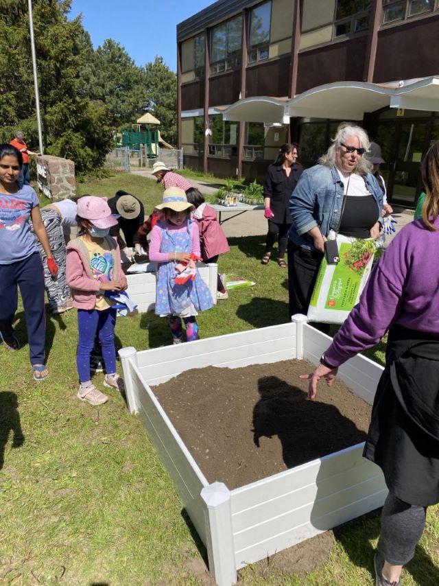 Pouring soil to the tiny gardens. Open Gallery